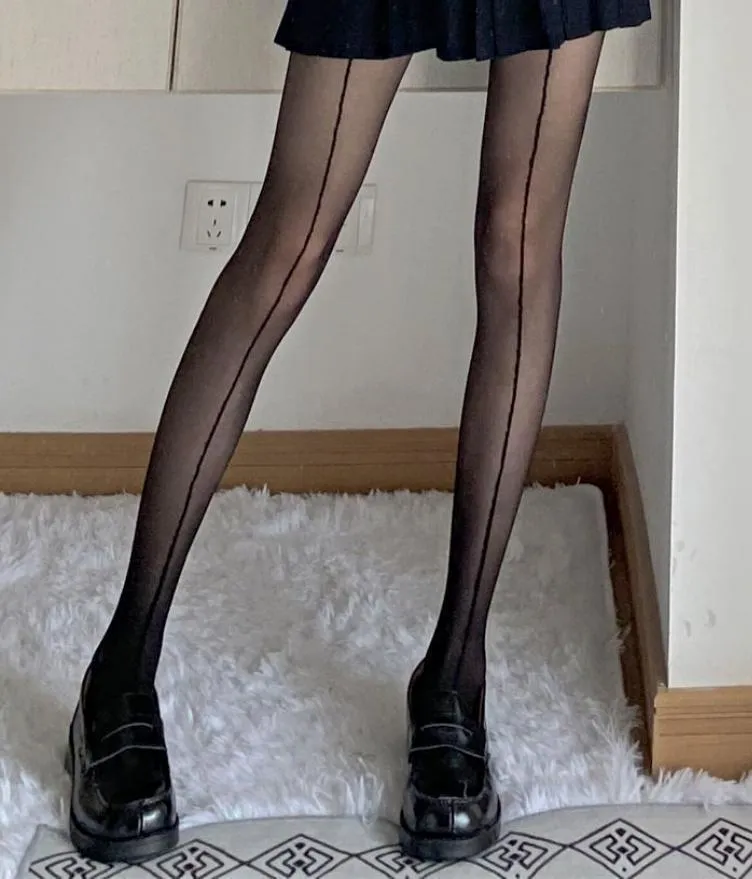 Vertical stripe sheer mesh tights