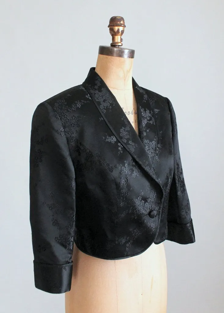 Vintage 1960s Black Silk Asian Print Jacket