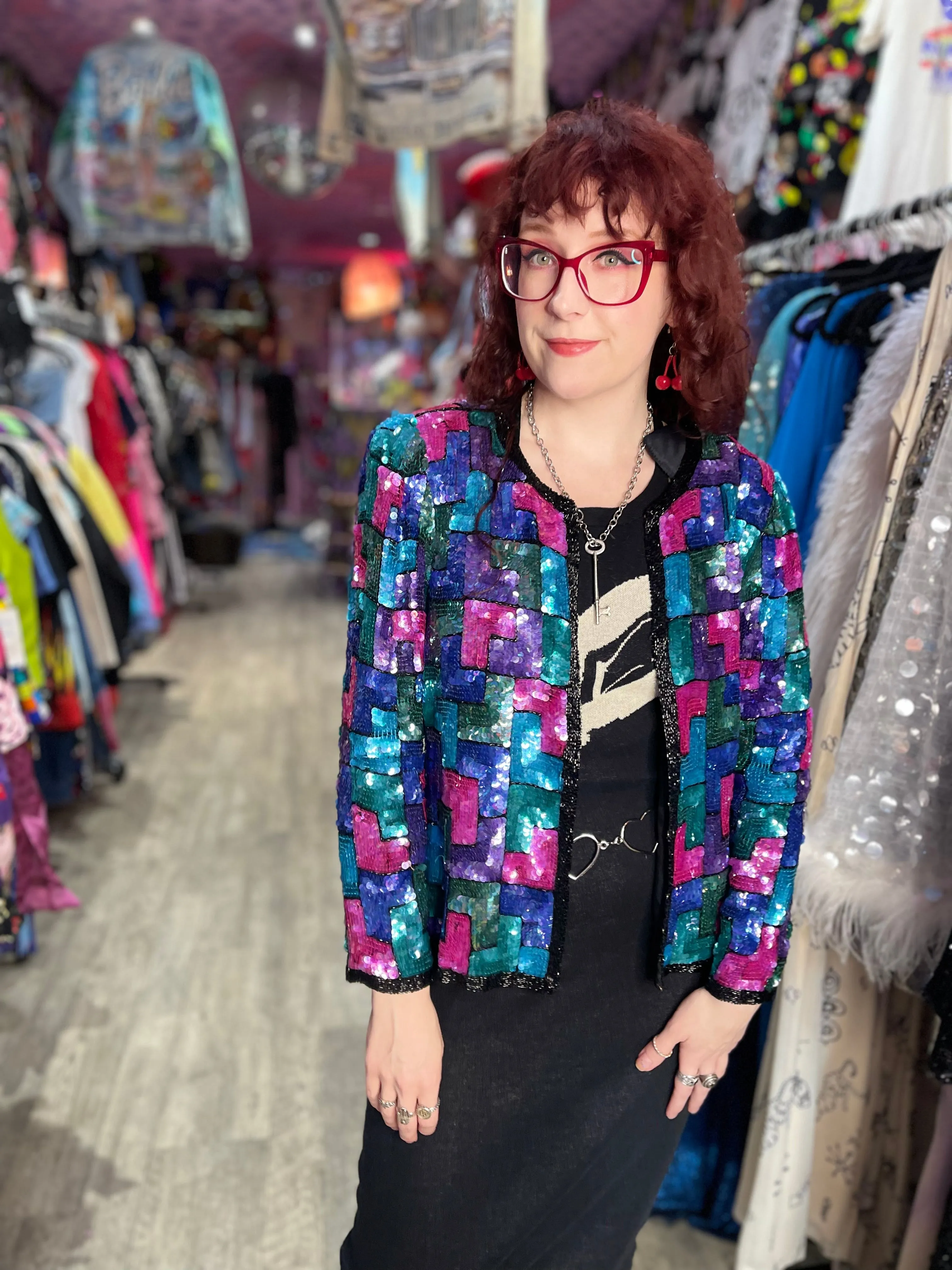 Vintage 80s Geometric Sequin Bolero Jacket