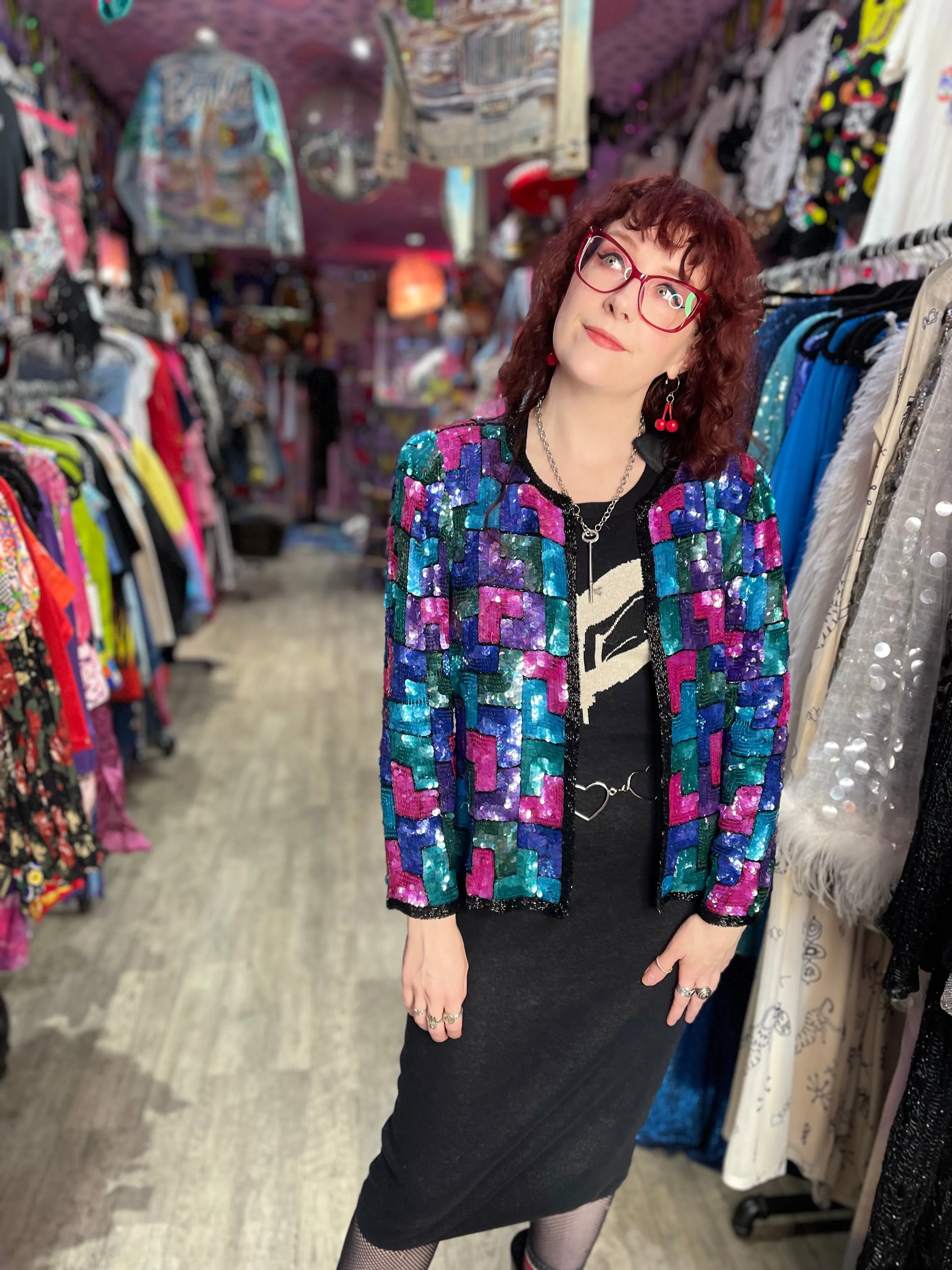 Vintage 80s Geometric Sequin Bolero Jacket