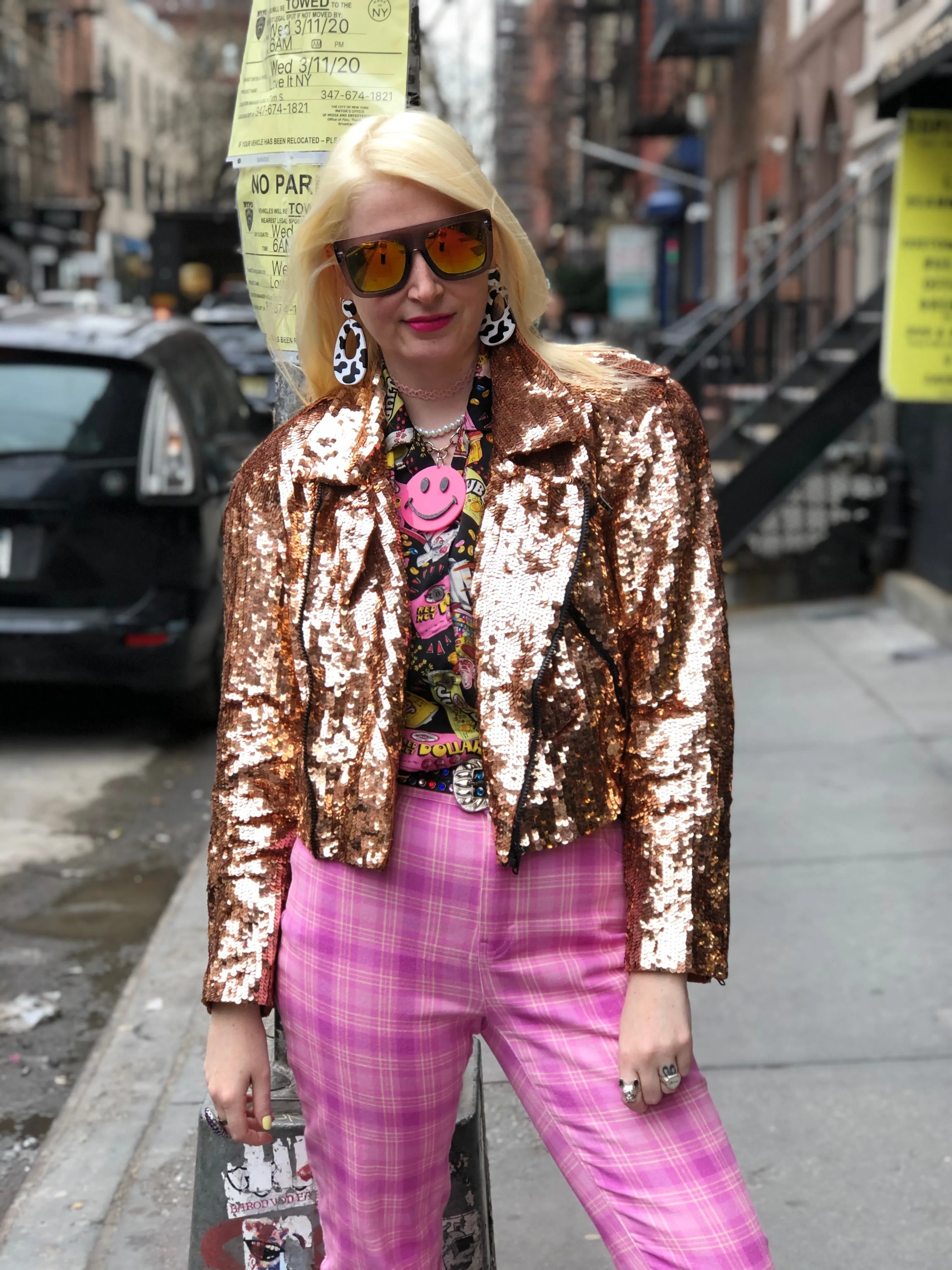 Vintage 80s Rose Gold Sequin Moto Jacket