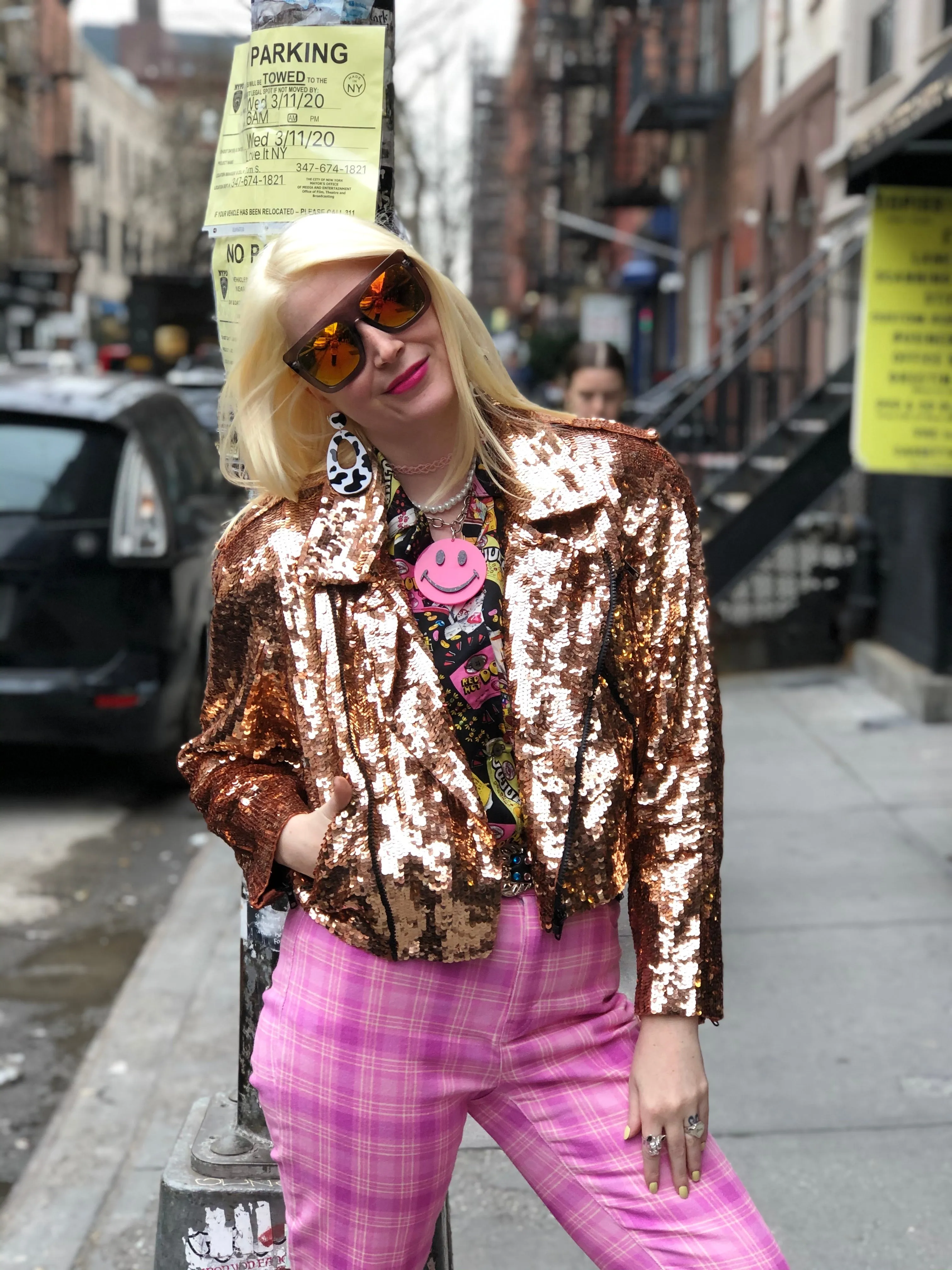 Vintage 80s Rose Gold Sequin Moto Jacket