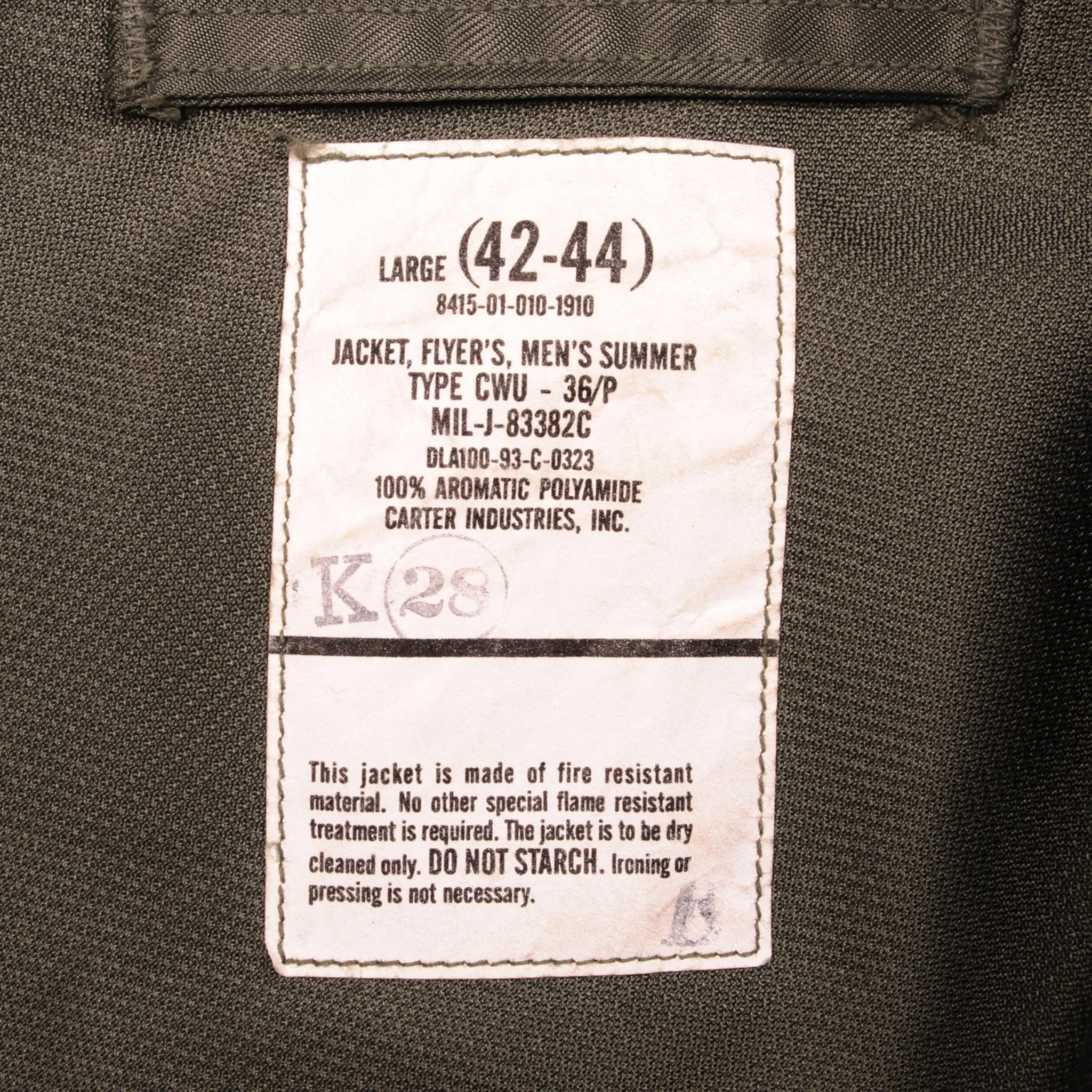 VINTAGE USAF CWU 36/P 36P SUMMER FLIGHT JACKET 1993 SIZE LARGE