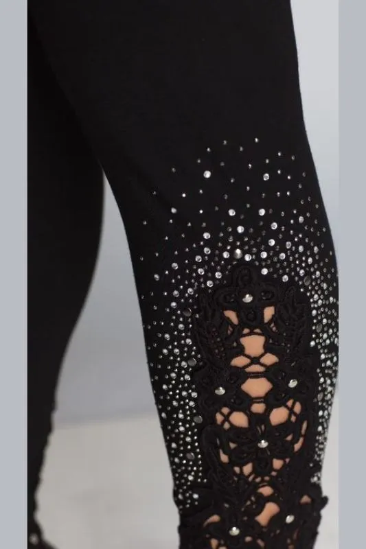 Vocal Vintage Lace & Stones Plus Leggings - Black