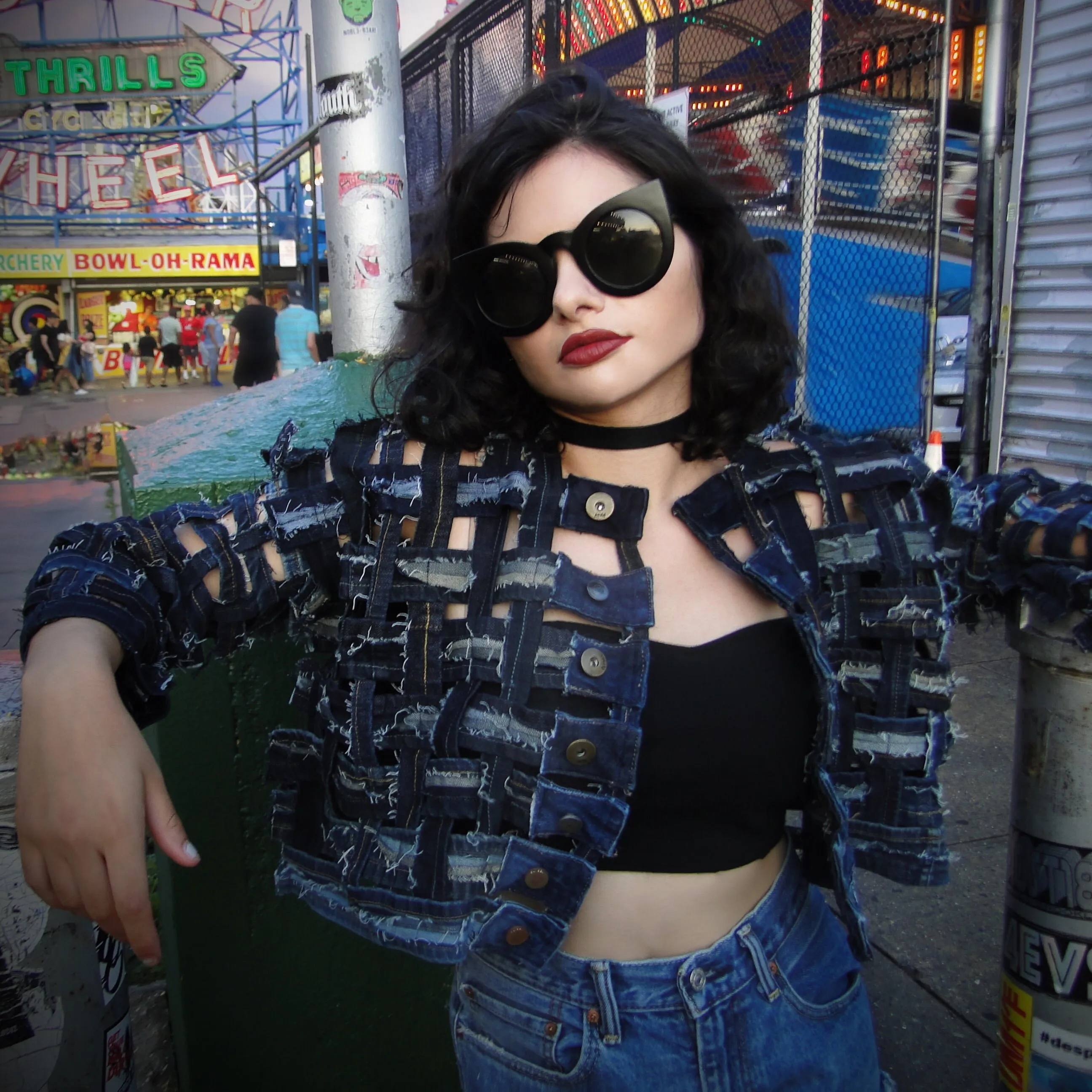 Weave Me (Into Yr Sin) - Upcycled denim Crop jacket