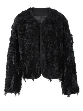 Wenkouban-Winter outfits Christmas Black Friday O-Neck Fringed Thick Fuzzy Short Coat