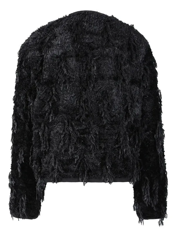 Wenkouban-Winter outfits Christmas Black Friday O-Neck Fringed Thick Fuzzy Short Coat