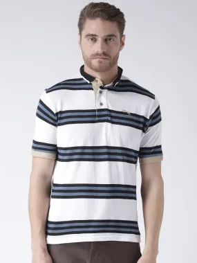 White, Black & Blue Stripped Cotton T-Shirt