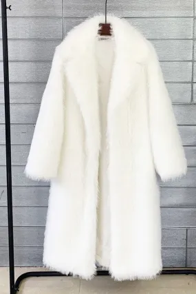 White Overcoat Artificial Wool Faux Fur Coat