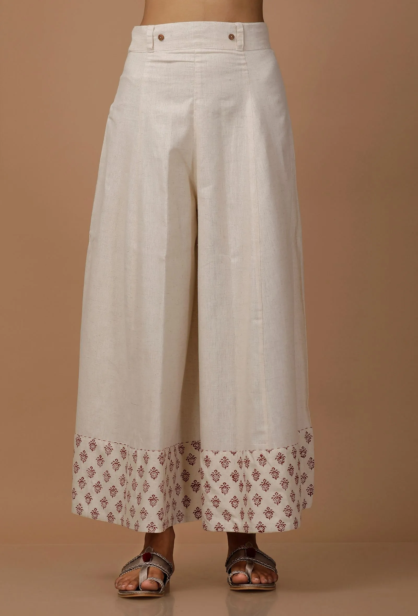 White Pure Hand Block Printed Cotton Culottes