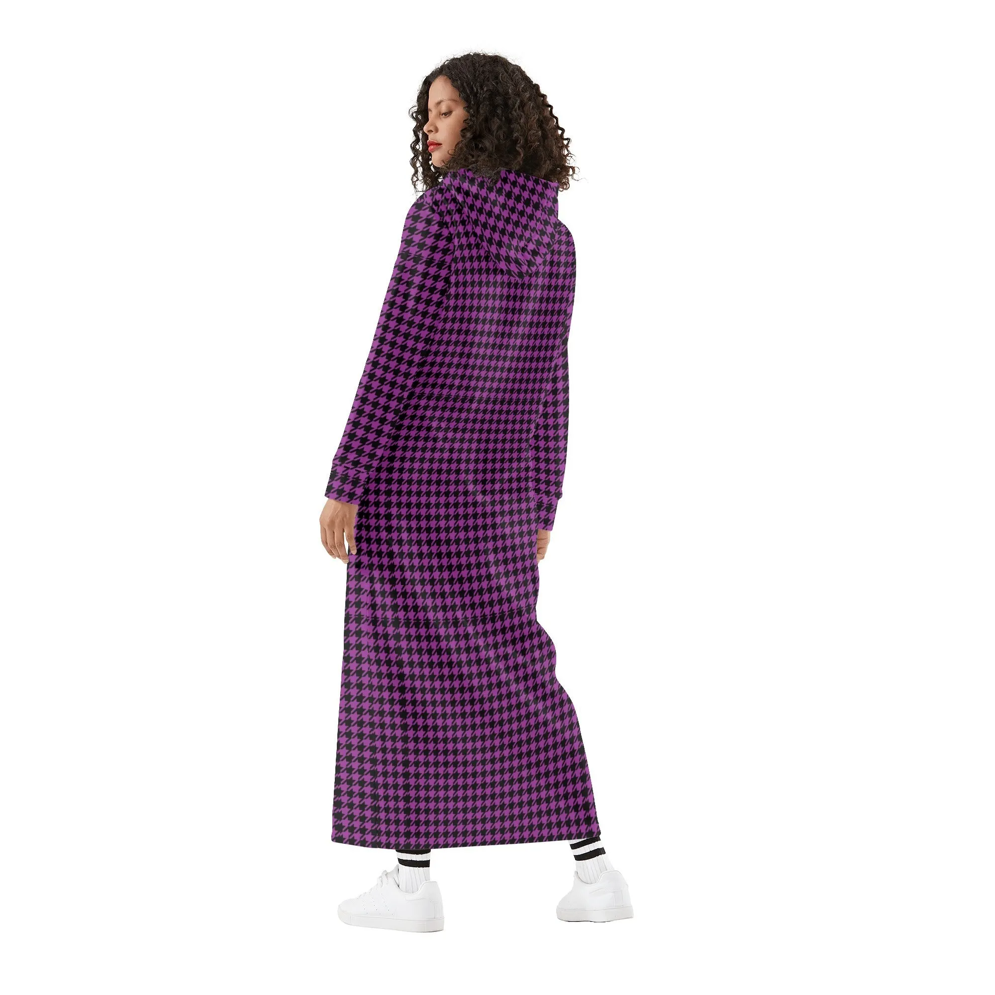 Winter Loungewear | Maxi Dress | Hooded Sweatshirt with Pockets | Plus-Petite Size | Houndstooth Purple dress