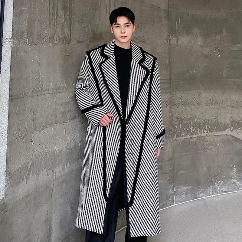 Winter Men's Woolen Long Coat Thickened Weave Twill Lapel Wool OverCoat Korean Style Windbreaker Trend Autumn 9C3302