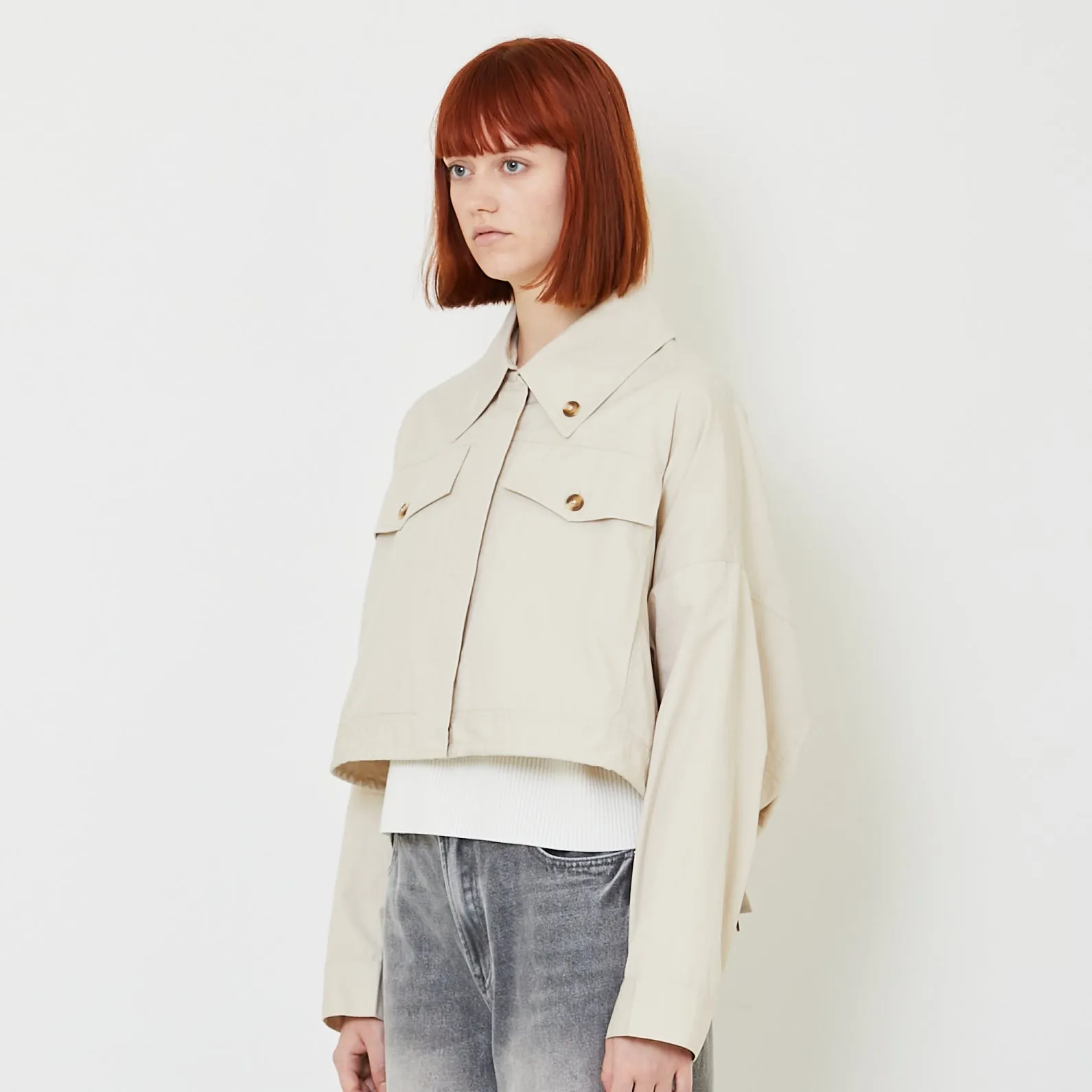 Women Cropped Jacket - Sand - SW2407097A