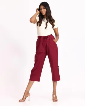 Women Culottes Pants - Maroon