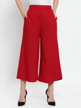 Women'S Maroon Solid Rayon Culottes