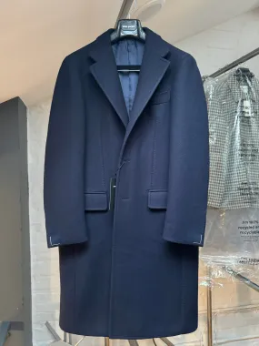 Wool Flannel Single Breasted Overcoat - Navy