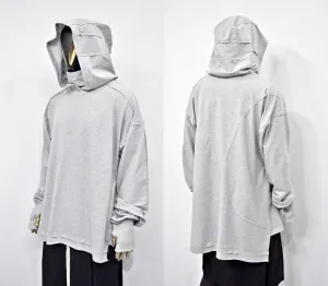 XS-8XL Men's Distressed Structured Silhouette Hooded Turtleneck Sweatshirt,Ashassin Asymetrical Cardigan,Cyber Futuristic Burning Man-BB0159