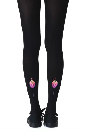 Zohara "Lotus Position" Black Print Tights